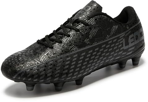 LEOCI Tacos de fútbol para hombres y mujeres al aire libre unisex zapatos de fútbol firmes botas de rugby, Negro-gris, 12.5 Women/11.5 Men