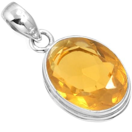 Jeweloporium Gelbe Citrinquarz-Silberkette, 925er Sterlingsilber-Anhänger für Damen, klobiger ovaler Edelstein-Boho-Schmuck