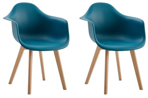 HJhomeheart Esszimmerstühle mit Armlehnen, 2er-Set, Moderne Design-Sessel, Beine aus Buchenholz, Skandinavische Küchenstühle (Grün)