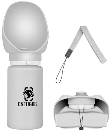 OneTigris Hundetrinkflasche für Hund 550ml, Leichtes Gewicht Auslaufsicher Tragbar Zusammenklappbar Trinkflasche Hunde für Unterwegs Lebensmittelgeeignetes Material - Hellgrau