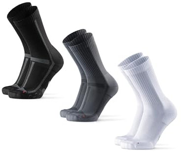 DANISH ENDURANCE Cushioned Running Socks for Long Distances, Crew Socks, for Men & Women, Unisex, 3 or 5 Pack, Multicolor (1x Black/Grey, 1x Grey/Black, 1x White), 6-8