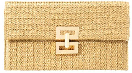 Simcat Straw Handbag Evening Bag Clutch Purses for Women,Elegant Summer Beach Tote Tassels Straw Top Handle Clutch with Chain, Yellow 3
