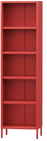 Jan Nowak Bücherregal Metall - Mario | Stabiles Regal Industrial mit 4 höhenverstellbaren Einlegeböden (4x30 kg) und Wandmontage | Hochregal Glitzernd, Regal Schmal | 50 x 180 x 35 cm | Rot