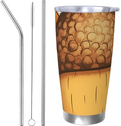 VTCTOASY 20 Oz Stainless Steel Tumbler Vacuum Insulated Tumblers with Lid Cartoon Acorn Coffee Mug for Travel Double Wall Insulated Cup Coffee Mug for Home Work Straw Three-piece Set