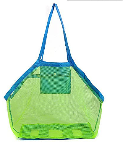 Strandtasche Sandspielzeug Tasche XXL Groß Netzbeutel für Strandspielzeug Sandkasten Spielzeug für Kinder Aufräumsack Spielsack Badetasche Strandtasche für Familie Urlaub (Grüne Strandtasche)