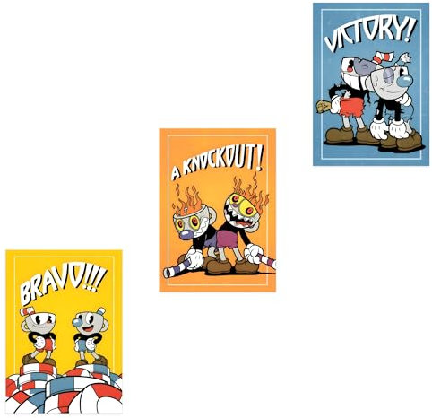 Ouroboros Art & Design Cuphead Anime-Cartoon-Poster, 3er-Set, 20,3 x 25,4 cm, Drucke auf 300 g/m²-Papier, ungerahmt