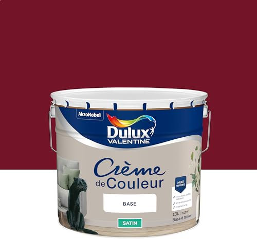 Dulux Valentine Crème de Couleur - Peinture multi-supports intérieure - Satin Rouge Bordeaux 10 L