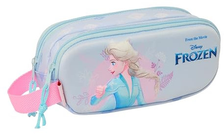 Safta Frozen 3D - Portatodo Doble 3D, Estuche Infantil, Estuche Niño, Ideal para Niños en Edad Escolar, Cómodo y Versátil, Calidad y Resistencia, 21x6x8 cm, Color Lila