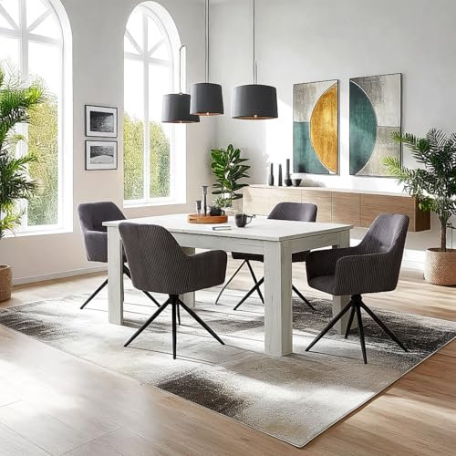 Homestyle4u 2628, Sessel Wohnzimmer Grau Drehbar Esszimmerstuhl Stuhl Cord Polsterstuhl mit Armlehne Esszimmer