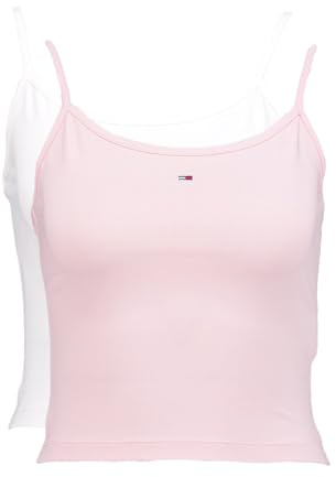 Tommy Jeans Damen 2er Pack Tops Essential Strap Top Stretch, Mehrfarbig (Ecru/Precious Pink), XS