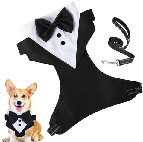 Generisch Hochzeitskleidung für Hunde, Hundeprinz-Hochzeits-Fliege-Shirt mit Zugseil, Hundeformelle Hemdkostüm, Welpenkleidung, Hunde-Outfit, Schwarz, Polyester, Größe Siehe Beschreibung