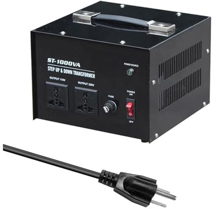MJINA Trasformatore Step-up e Down Modello ST-1000 for Uso Domestico 1000W 220V-110V/110V-220V for spremiagrumi, Frigorifero, microonde e Stampante(U+s)