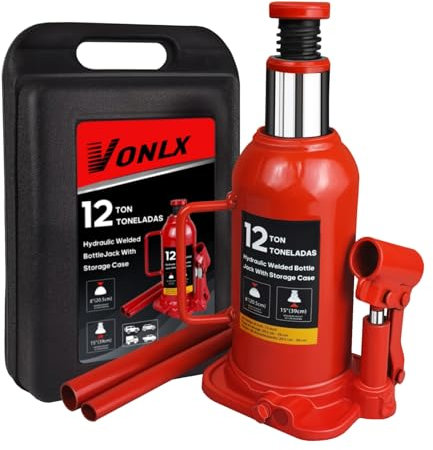 VONLX Torin Hydraulic Bottle Jack with Carrying Case, 12 Ton (26,455 lb) Capacity 7.5-14 inch Lifting Range, Muti-Directional Welded Bottle Car Jack for Car, Truck, RV, Pickup Truck, Auto Repair