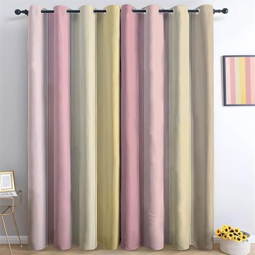 Einfache Vertikale Streifen Blickdichte Vorhänge H200 X B70 cm (2Er Pack) Bunt Thermo-Isolierung & Verdunkelnd, Uv-Blocker, Wärmeschutz,Maschinenwaschba, Schall-Dämmung Vorhang