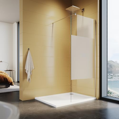 SUNXURY Paroi de douche Walk In en verre ESG de 8 mm avec revêtement nano et barre de stabilisation de 100 cm, 80 x 200 cm, cabine de douche (partiellement satinée)