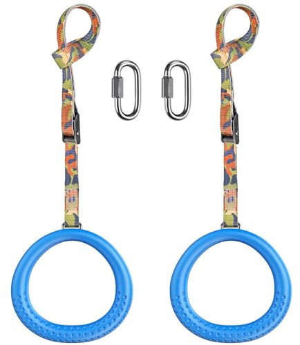 Dolibest Turnringe Kinder, Olympische Gymnastikringe Fitness Gym Ringe Outdoor Indoor Schaukelringe Klettergerüst Trapezringe mit Verstellbar 230-442cm Seil & Karabiner für Krafttraining, Bis 454kg