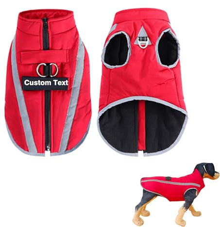 hadefa Warme Hundejacke, Wintermantel, individuell mit Namen und Telefonnummer, reflektierend, wasserdicht, winddicht, Fleece-Hundejacke