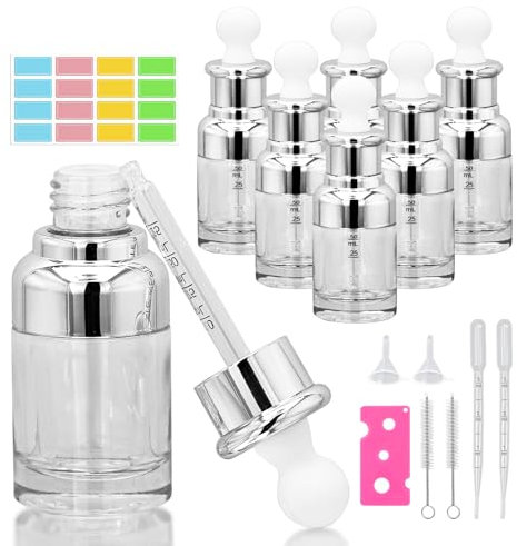 Dondeen Pipettenflasche 30ml Klar Glasflasche mit Pipetten,6 Stück tropfflasche,nachfüllbar Auslaufsicher Glasflaschen für ätherische Öle,Massage,Parfümerie,Aromatherapie,Laborflasche (30ml)