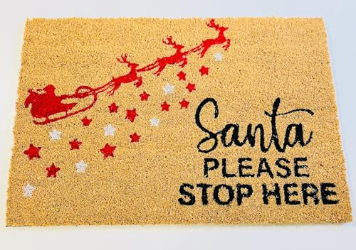My Square Mile Santa Stop Here Christmas Door Mat, Coir PVC Backed, Antislip, 60cm x 40cm