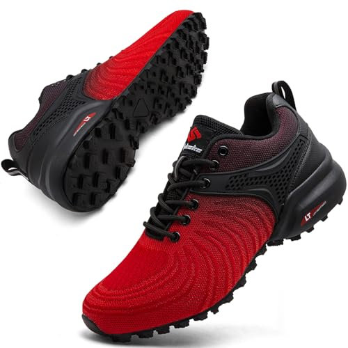 Mufanton Zapatillas de Trail Running Hombre Zapatillas de Trekking Zapatos de Senderismo Ligero Antideslizantes Deportes Zapatos de Trail Running,Negro Rojo,EU42