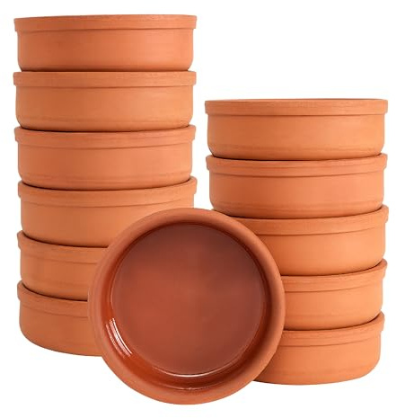 12-teiliges Kleine Auflaufformen Runde Güvec Töpfe Mini Schmortopf Milchreis Tontöpfe Tontopf-Set Tapas Schalen aus Ton (12)