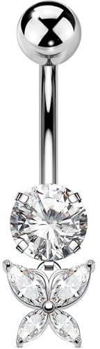 OUFER Body Piercing Corporale Barre Piercing Ombelico 14G Piercing per Ombelico Farfalla Barre Ombelicali Interne Barra Ombelico 10mm Piercing Ombelico Anello Ombelico con Gioielli Piercing Ombelico