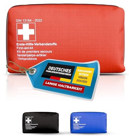 Thomatex® KFZ Verbandstasche 2025/2026 [DIN 13164-2022] – Kompakter Verbandskasten – Lange Haltbarkeit – Erste-Hilfe-Set, StVO-konform – Rot
