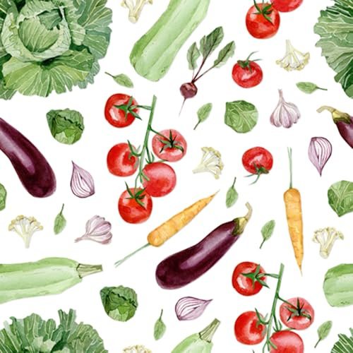 Servietten Papier 33x33cm 3-lagig 20 Stück - hochwertig & nachhaltig - Einweg Lunchservietten - Papierservietten für Frühstück Gastronomie Alltag - Gemüse Motiv Weiß Bunt