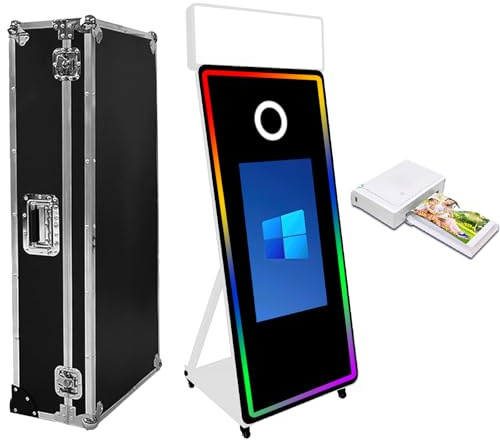 Cabine photo magique avec étui de vol, écran tactile de 109 cm pour appareil photo reflex numérique, cabine à selfie pour fête de mariage, événements (cabine blanche + imprimante)