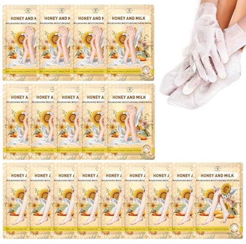 TEAWOO 18 Pairs Moisturizing Hand & Foot Masks with Honey, Milk, Vitamin E & Glycerin, Intensely Hydrating Foot Mask for Dry Cracked Feet, Moisturizing Socks for Cracked Heel Treatment