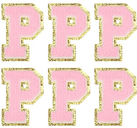 sourcing map Chenille Letter Patches 3.1 Alphabet P Iron on Embroidered Patch Sew on Letter Stickers Applique for Repairing Clothing Jeans Shoes Hats DIY(Pink, Pack of 6)
