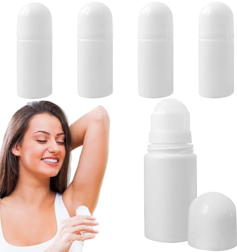 GDQQOYWQT 4 Stück Deoroller Zum Befüllen, Roll On Flaschen Flasche Leer, (50ml) Refillable Roll-On Bottle, Flaschen mit wasserfester Aufkleber Für Ätherische Öle, Parfüm, Hautpflegeprodukte