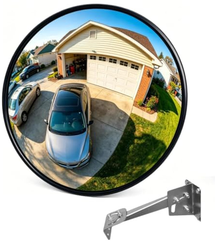 60cm Verkehrsspiegel Acrylglas Weitwinkelspiegel für Garage Parkplatz | Großes Sichtfeld zur Vermeidung toter Winkel, ideal für Garage, Einfahrt, Parkplatz, Lager, Innen- und Außenbereiche Schwarz