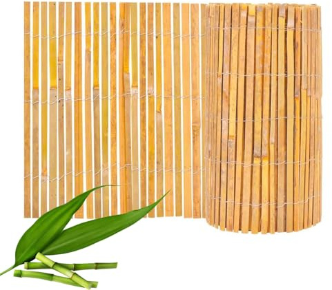 Natural Bamboo Slat Fence – Decorative Garden Screening Roll for Outdoor Use – Handcrafted Privacy Panel for Fence, Patio, Balcony, Wall Covering & Wind Protection – Eco-Friendly & Durable (1.8m x 4m)