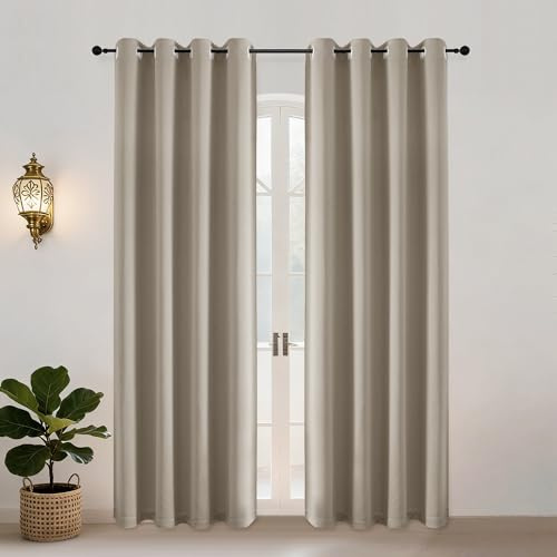 Simplebrand Vorhänge Taupe Blickdicht mit Ösen 183 cm Lang, Schöner Weicher Verdunklungsvorhänge zum Verdunkeln von Räumen, 2er Set Thermo Kälteschutz Ösenvorhang Jeder H183 X B140