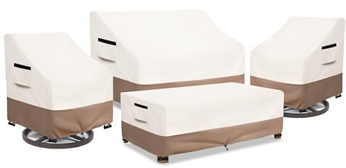 SoloToo Abdeckung für Terrassenmöbel, wasserdicht, 4-teiliges Möbel-Set, Abdeckung für Outdoor-Couch, Rasenstuhl, Couchtisch (XS, Beige)