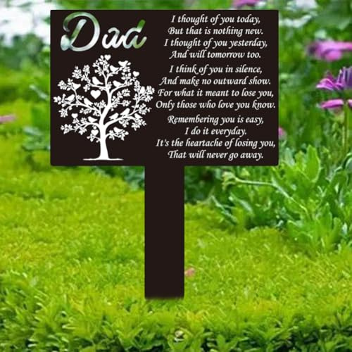PRESSINART Plaque Commémorative Papa Piquet Métal Marqueurs Tombe Arbres Rectangle Noir Décoration Cimetière Piquets Commémoratifs pour Perte Papa Proches Tombe Jardin 8.27 x 5.91 Pouces