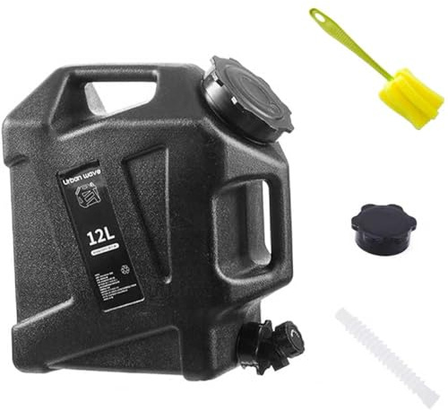 Orrdiffi Bidon d'Eau 12 L avec Robinet, sans BPA pour Camping Noir | HDPE Qualité Alimentaire sans BPA, Robinet Amovible avec Tube d'Extension, Deux Poignées Antidérapantes