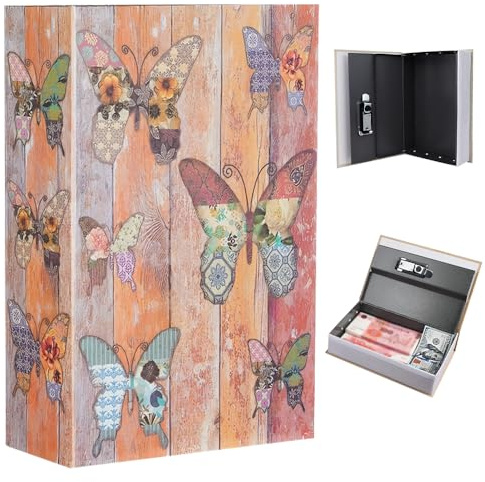 Buchtresor mit Zahlenschloss, Buchsafe Tresor, 24 x 16 x 6cm Umleitungsbuch Versteckter Safe, Ablagebuch Safe Aufbewahrungsbox für Schlüssel, Geld, Schmuck und Wertsachen (Schmetterling Stil)