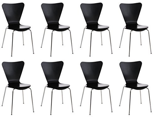 CLP 8X Konferenzstuhl Calisto Mit Holzsitz Und Stabilem Metallgestell I 8X Platzsparender Stapelstuhl, Farbe:schwarz