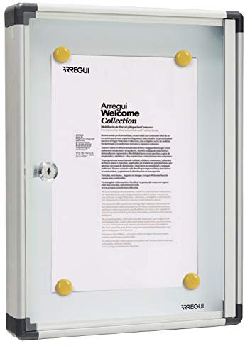 ARREGUI PAN-52 Aluminium für 1 DIN A4 Blatt | Wetterfester Schaukasten | Magnetischer Infokasten mit Schlüssel | Infoboard | Infotafel | 8 Magnete inkl. | 40 x 30 x 5 cm | Silber