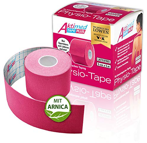 AKTIMED Tape PLUS Kinesiologie Tape – Sporttape mit pflanzlichem Extrakt Arnica D6* – patentiertes Physiotape Dermatest „sehr gut“ – Kinesiologie Tapes elastisch & wasserfest (rosa)