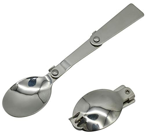 Maydahui Löffel und Gabel, zusammenklappbar, Edelstahl, SUS 18/10(304), Salatgabel, tragbar, für Thermos und Outdoor, 2 Stück