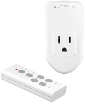 BN-LINK Wireless Remote Control Outlet Electrical Switch for Lights, Fans, Christmas Lights, Small Appliance, 100ft Long Range White 10A/1200W, 1 Remote + 1 Outlet, ETL & FCC Certified