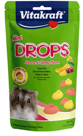 Vitakraft Mini Drops Cherry Banana Treats for Hamsters Rats Mice and Small Pets - Wholesome Small Animal Snacks with Real Fruit Flavor and Nutrient-Rich Goodness - 2.5 Ounce Pack