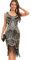VILOREE 1920 Pailletten verschönert Quasten Falten Flapper Damen Mini Kleid Party Gastby Motto Gold Schwarz-2 XL