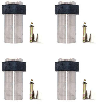 Set of 4 NUZAMAS Door Stop, Floor Mounted Door Stopper, 60mm(h) x37mm(w), 201 Stainless Steel, Rubber Bumper, Heavy Duty Brushed Finish