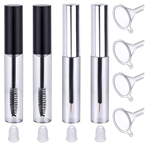 2pc 8ml leere Mascara Tube und Zauberstab, 2pc 7ml Eyeline Container Flasche mit Gummieinsätzen und Trichtern Set für Rizinusöl DIY Mascara (Silber)