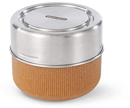 BLACK + BLUM GR-LB-M014 - Fiambrera a prueba de fugas para preparación de comidas, vidrio, acero inoxidable, polipropileno con fibra de madera y silicona, 600 ml, almendra