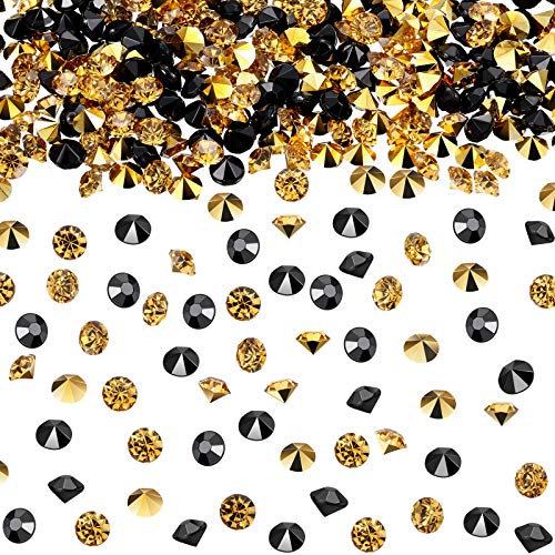 Transparente Hochzeits-Streudekoration, 10.000 Acryl-Kristalle, Diamanten, Strasssteine für Tischdekoration, Hochzeit, Brautparty, Vasenperlen (Gold und Schwarz, 4 mm)